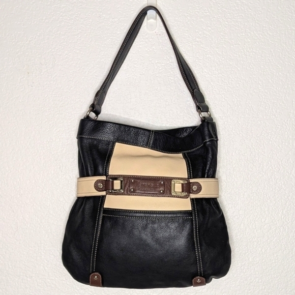 Tignanello Black, Cream and Brown Leather Shoulder Bag - Picture 1 of 14